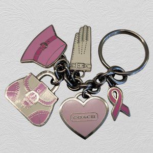 COACH Keychain- Pink Breast Cancer Awareness with Purse Hat Glove Heart Charms